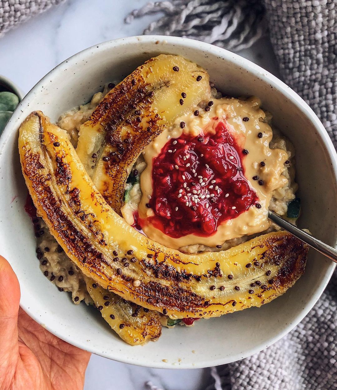 PB&J Overnight Oats with Caramelized Bananas