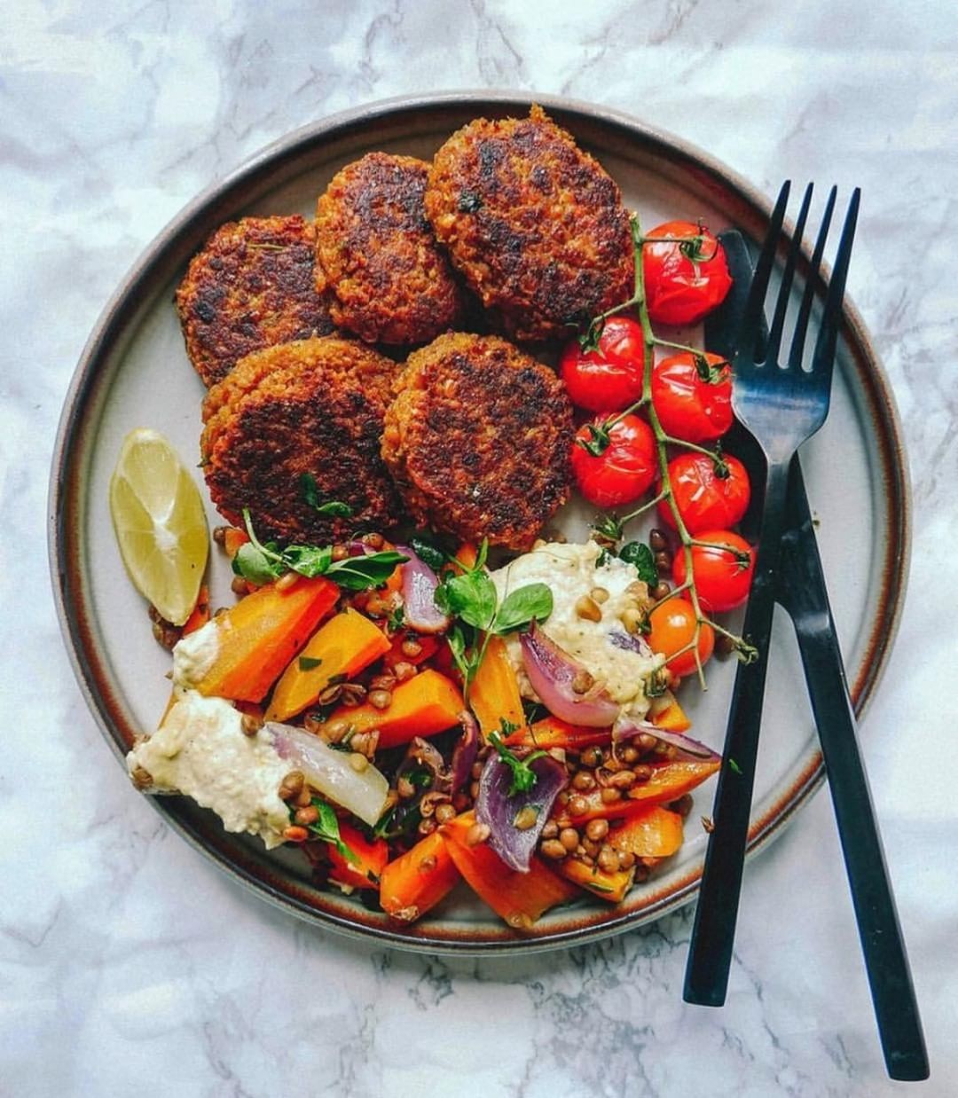Vegan Chickpea Patties and Carrot Salad
