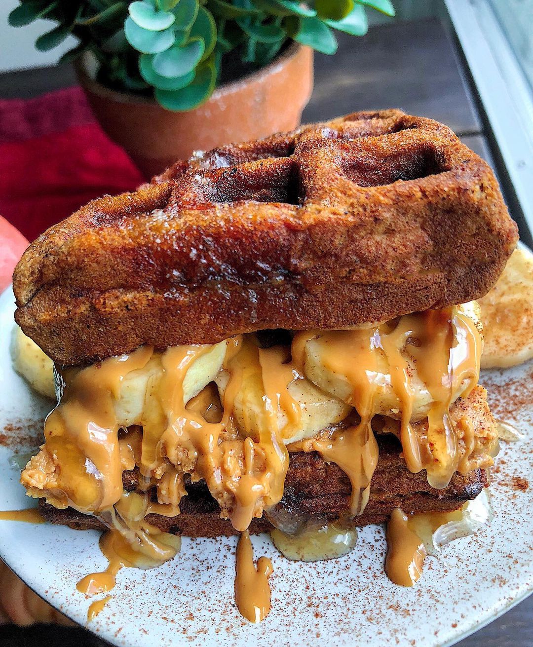 Paleo Waffle Sandwich with Peanut Butter and Banana