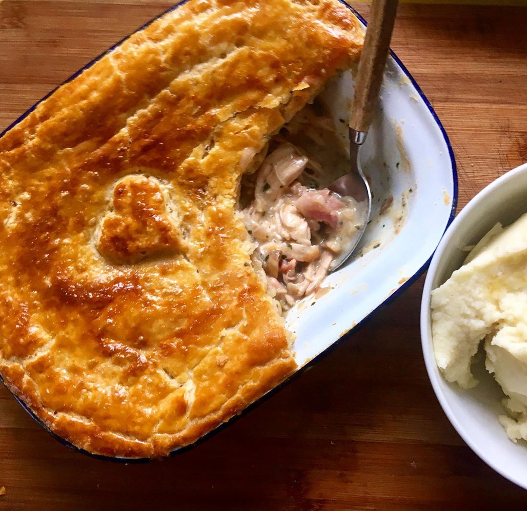 Roast Chicken Bacon and Mushroom Pie with Suet Crust