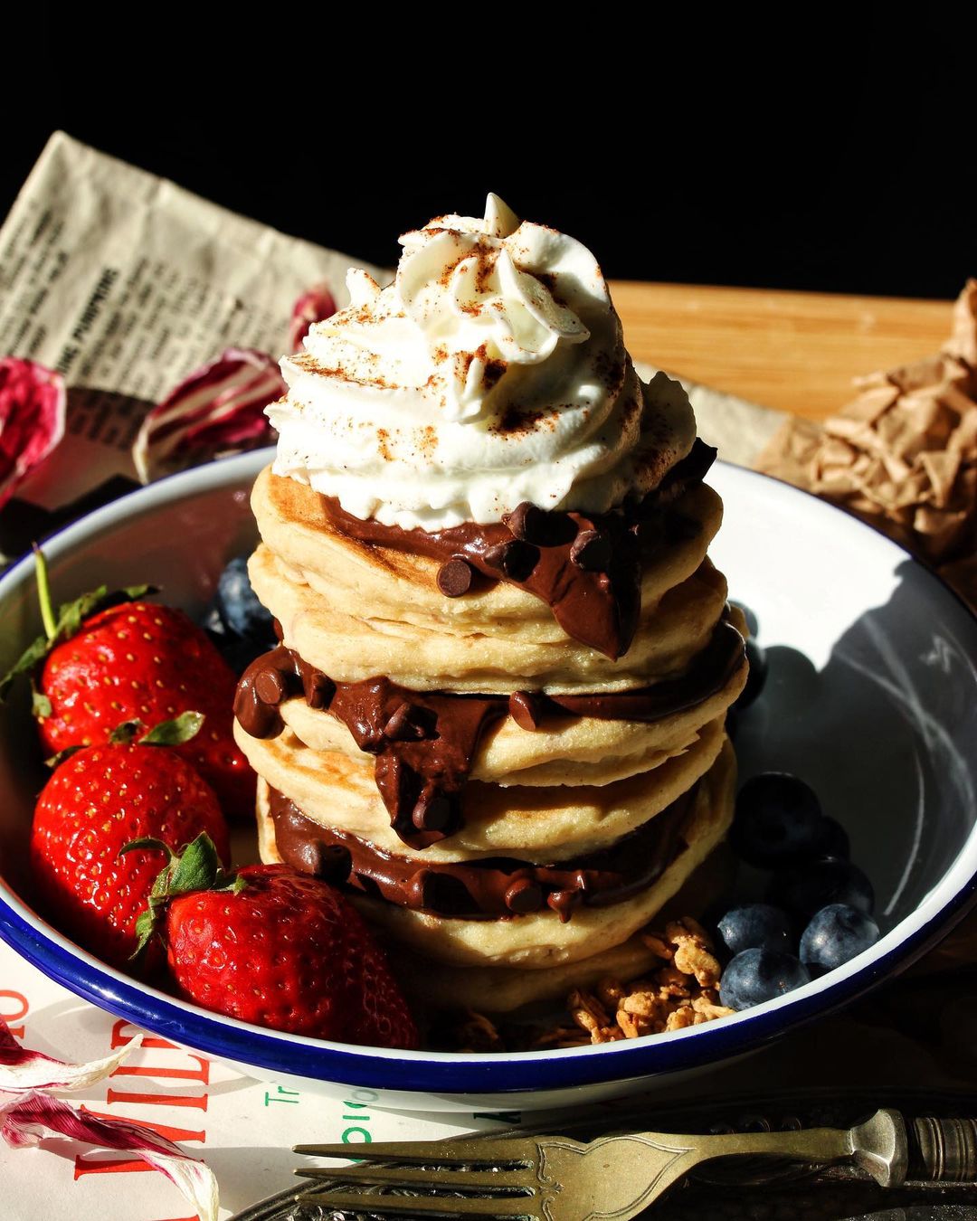 Vegan Buttermilk Pancakes with Chocolate and Coconut Whip