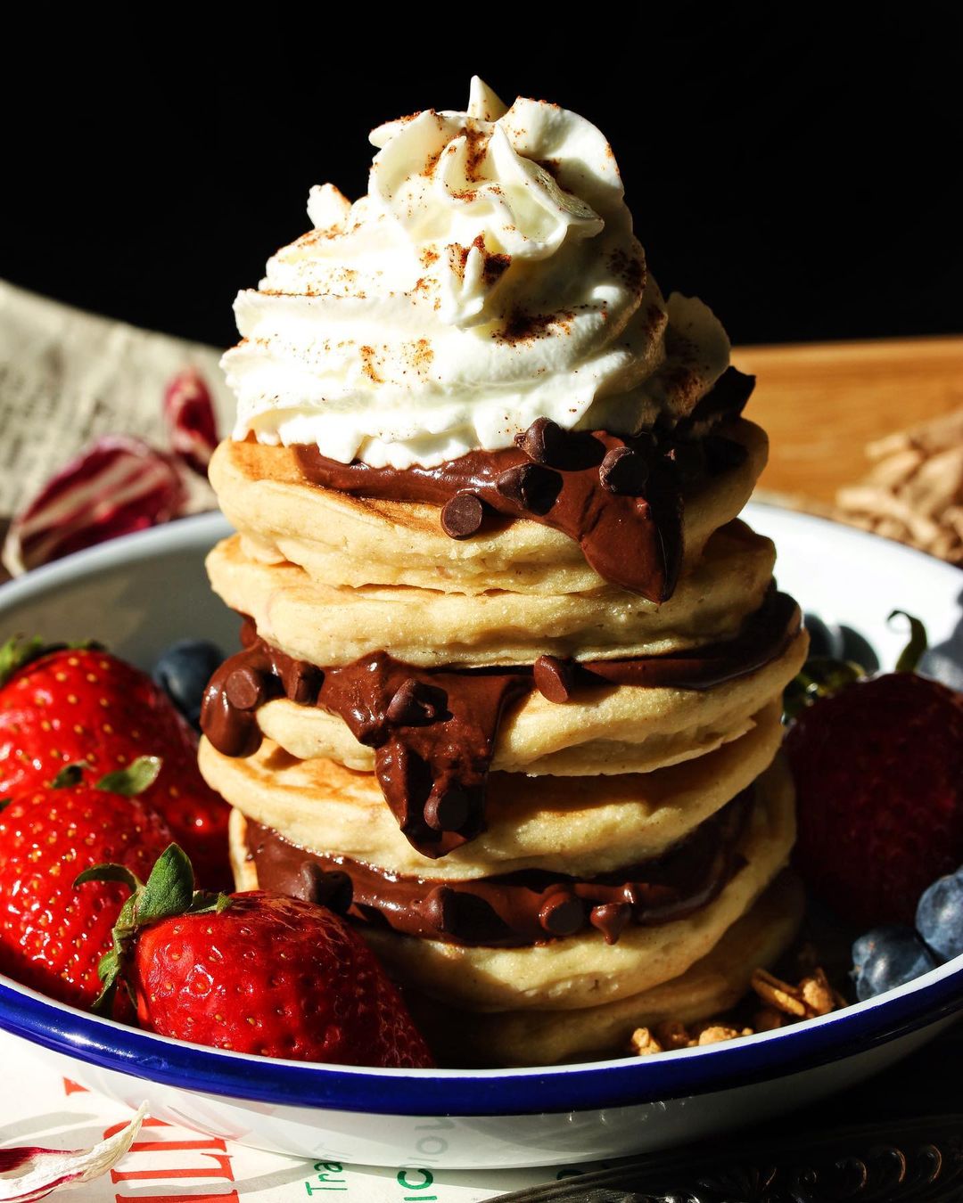 Vegan Buttermilk Pancakes with Chocolate and Coconut Whip