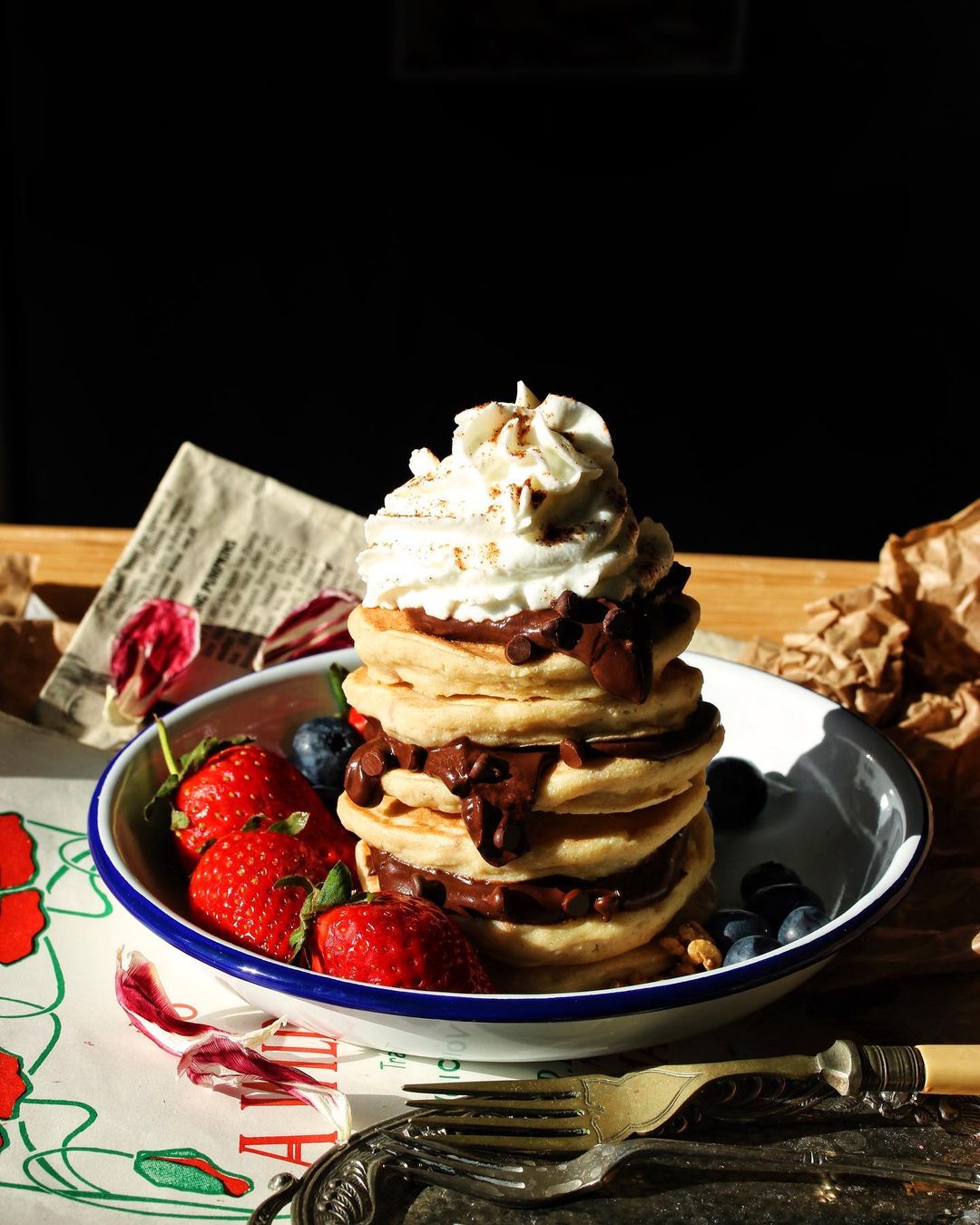 Vegan Buttermilk Pancakes with Chocolate and Coconut Whip