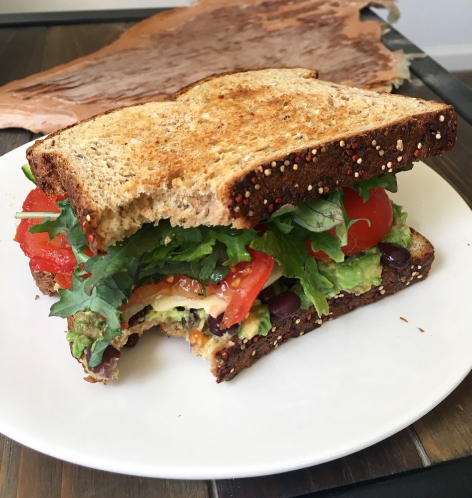 Delicious Stacked Avocado Black Bean Sandwich