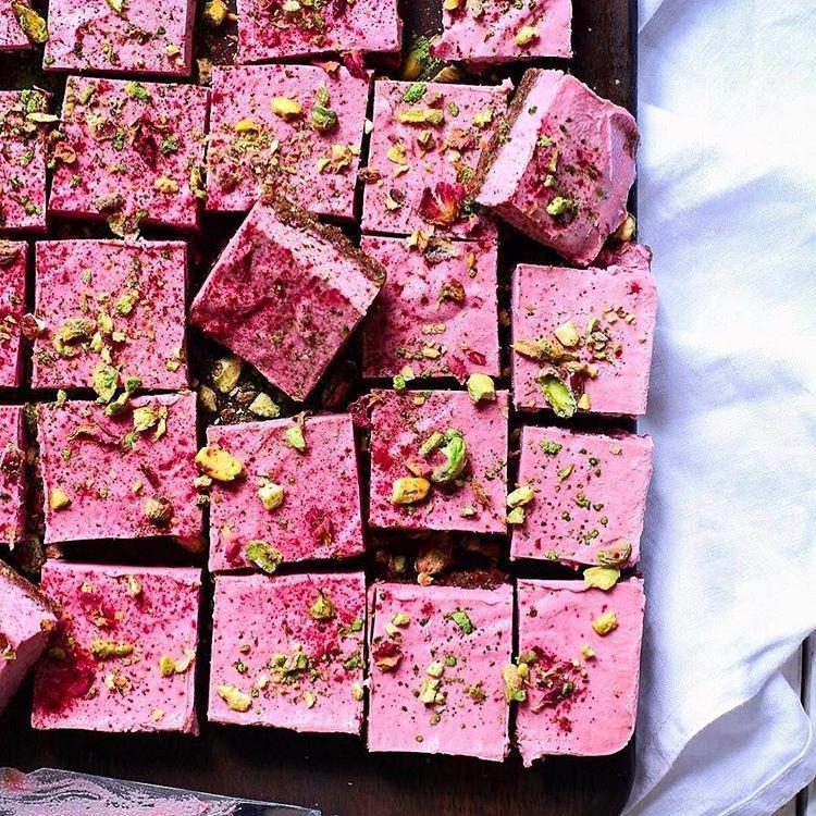 Raw Brownies with Raspberry Mousse