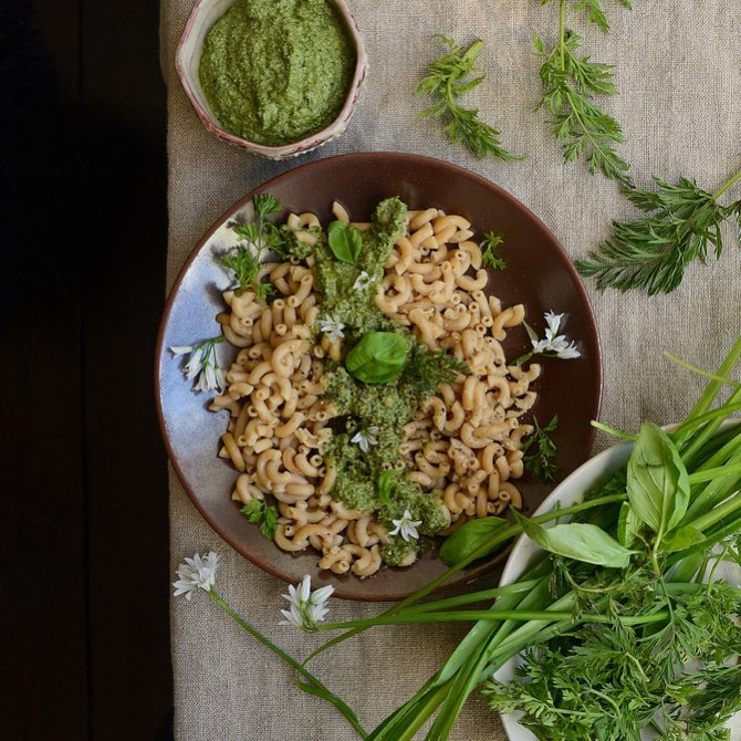 Pesto with Wild Garlic and Carrot Tops