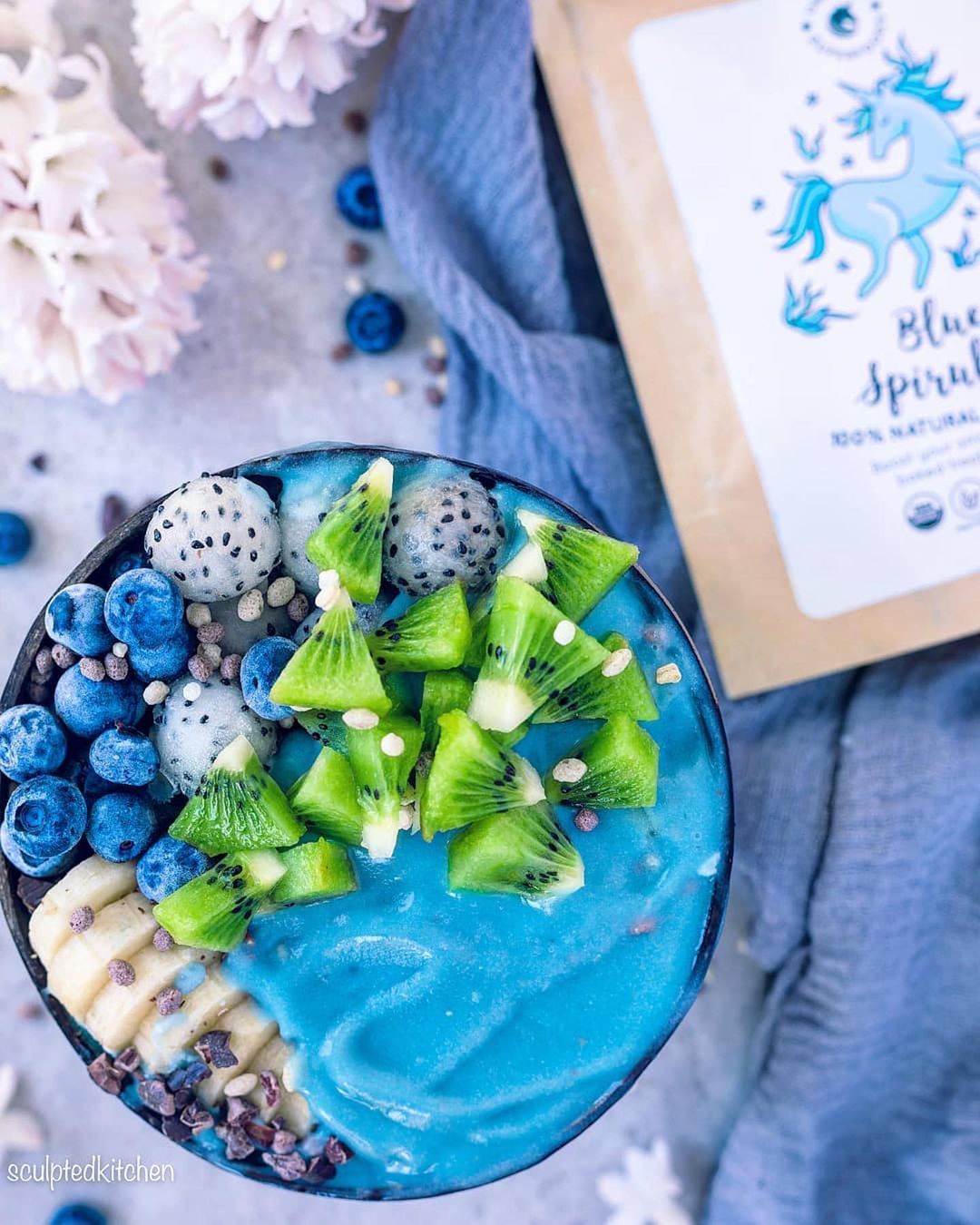 Mermaid Smoothie Bowl with Blue Spirulina Toppings