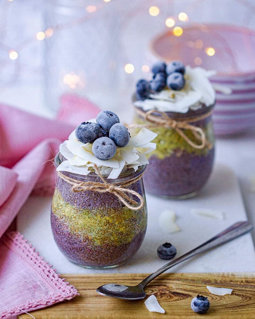 Acai Berry and Matcha Chia Pudding