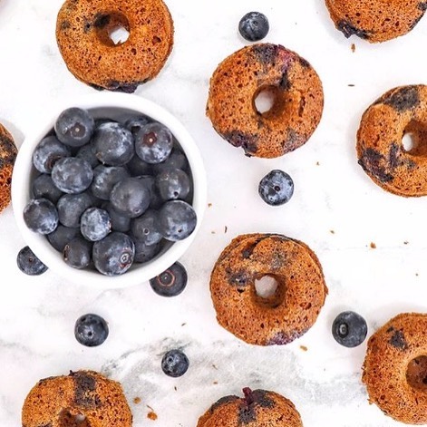 Blueberry Doughnuts with Banana and Maple Syrup