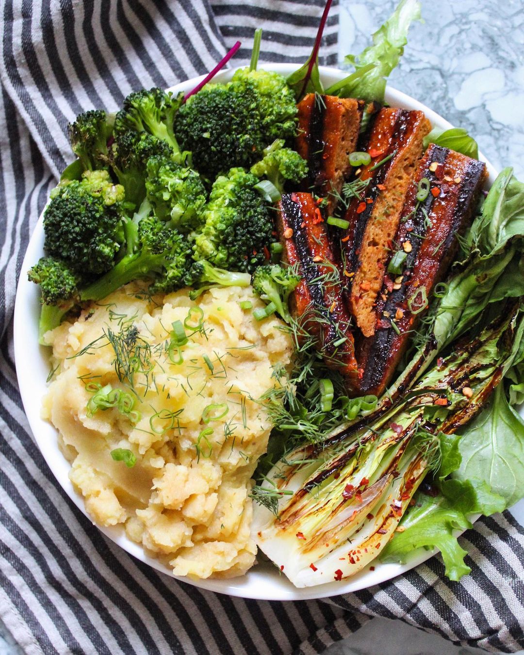 BBQ Baked Seitan with Mashed Potatoes