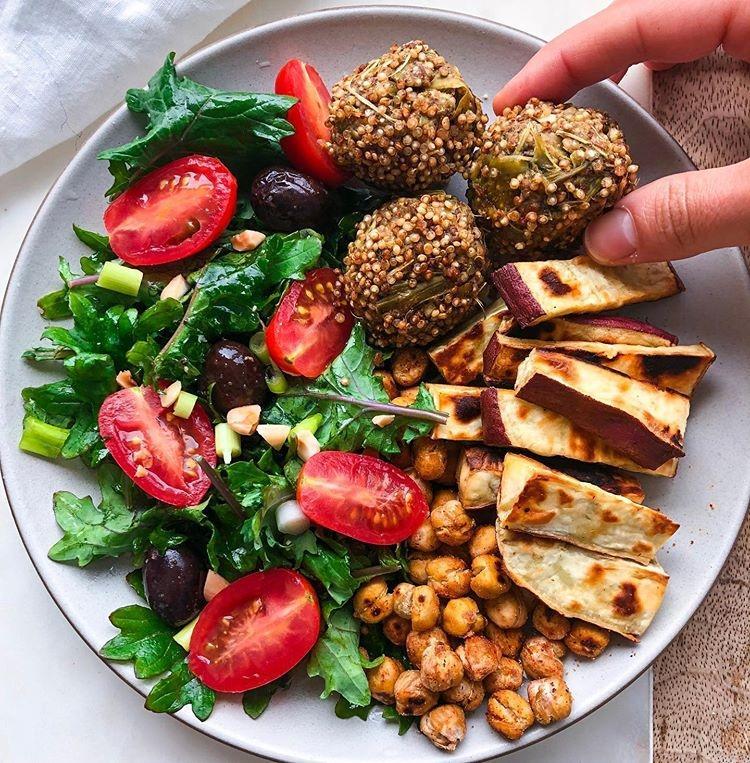 Plant-Based Lunch Bowl with Quinoa Balls and Salad