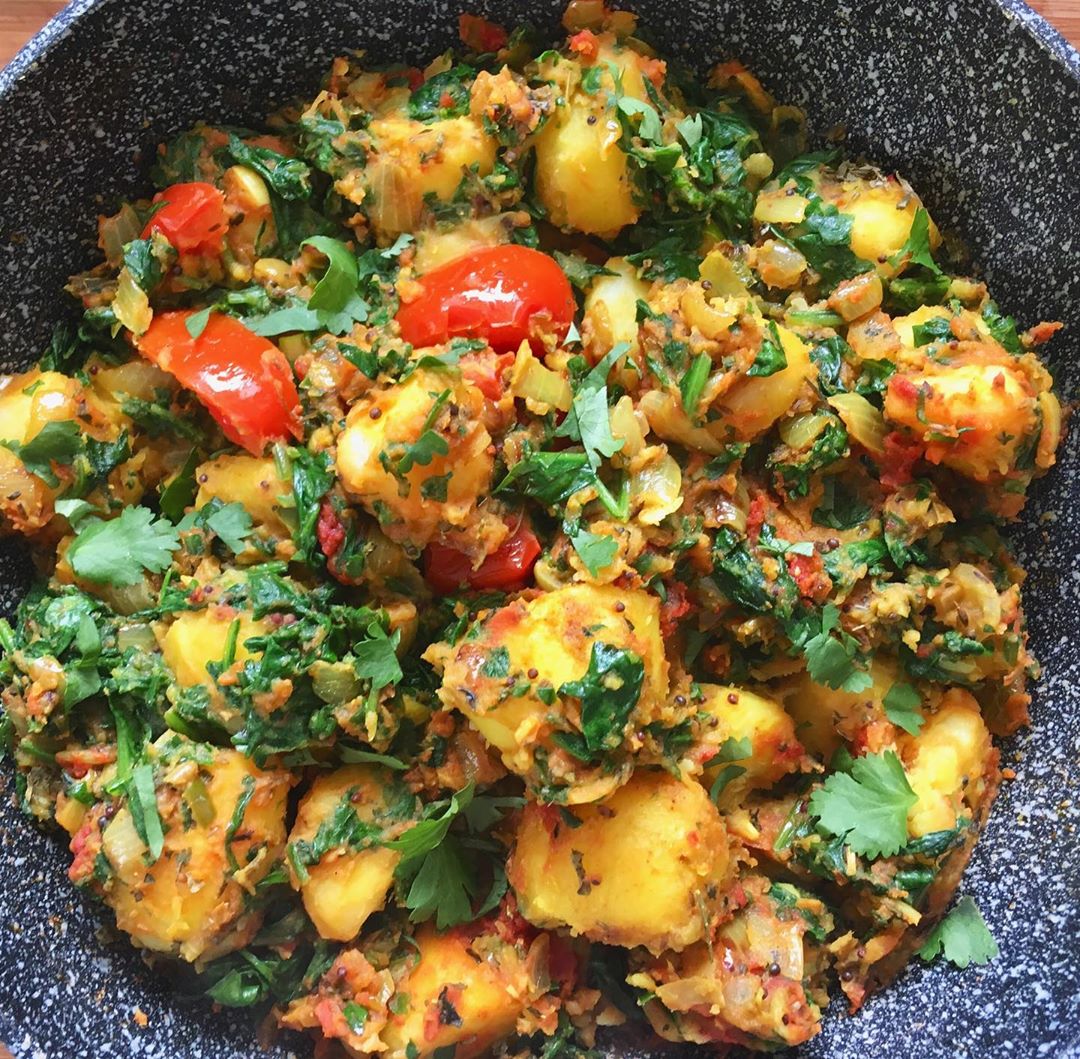 Vegan Indian Saag Aloo with Spinach and Potatoes