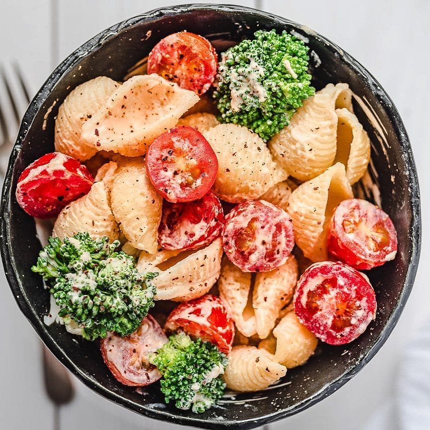 Creamy Pasta Salad with Tahini Chickpea Dressing