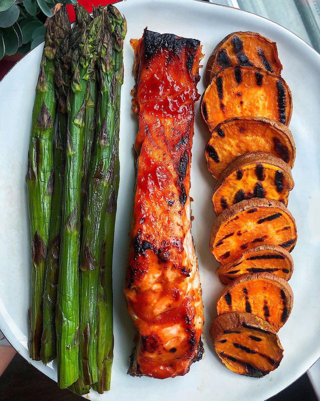 Spicy Barbecue Salmon with Asparagus and Sweet Potatoes