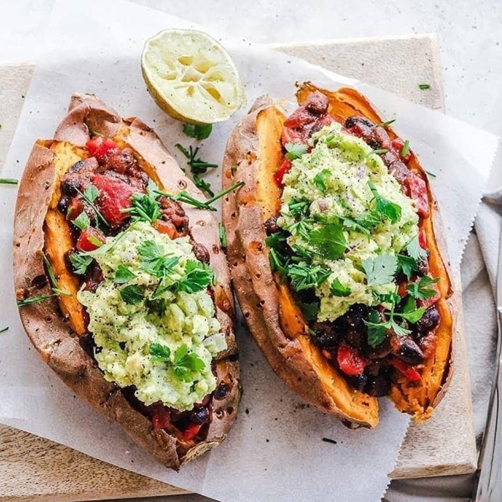 Stuffed Sweet Potatoes with Beans and Guacamole