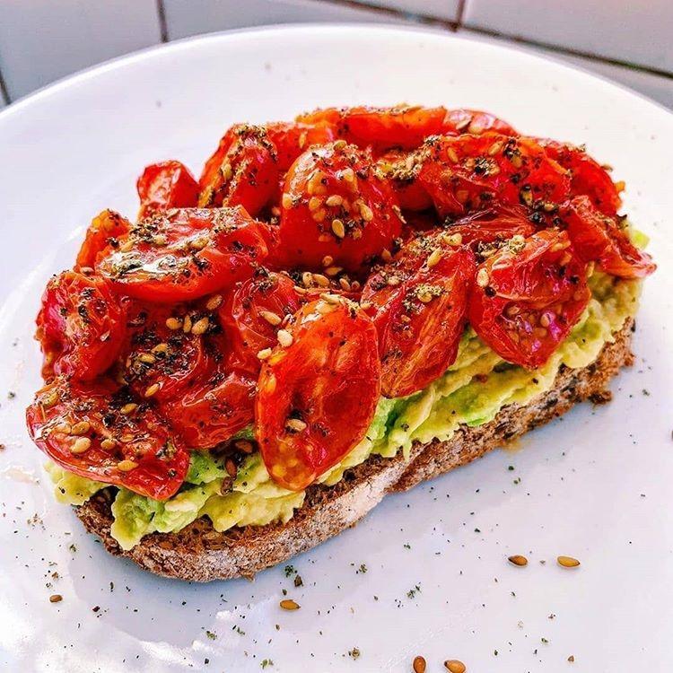 Roasted Cherry Tomato Avocado Toast