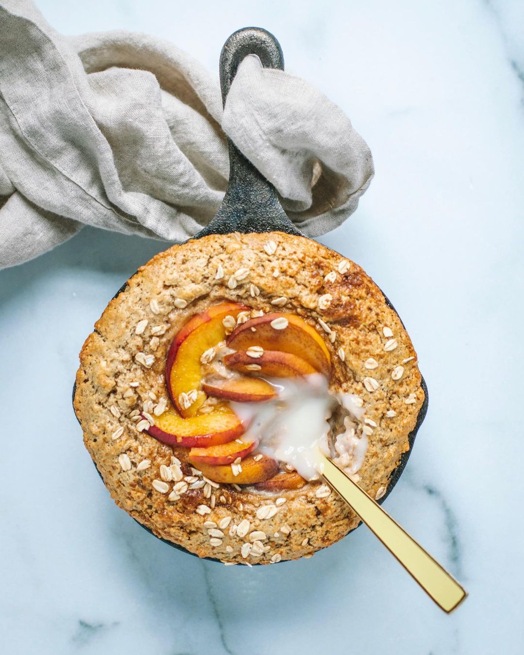 Oil-Free Peach Coffee Cake Skillet