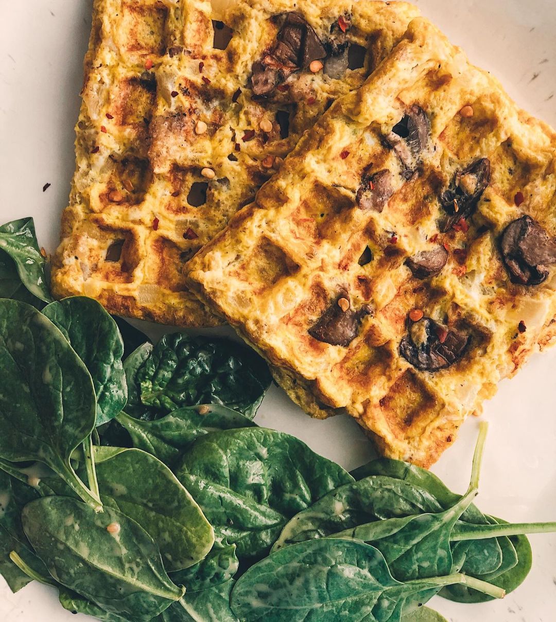 Omelette Waffles with Spinach Salad