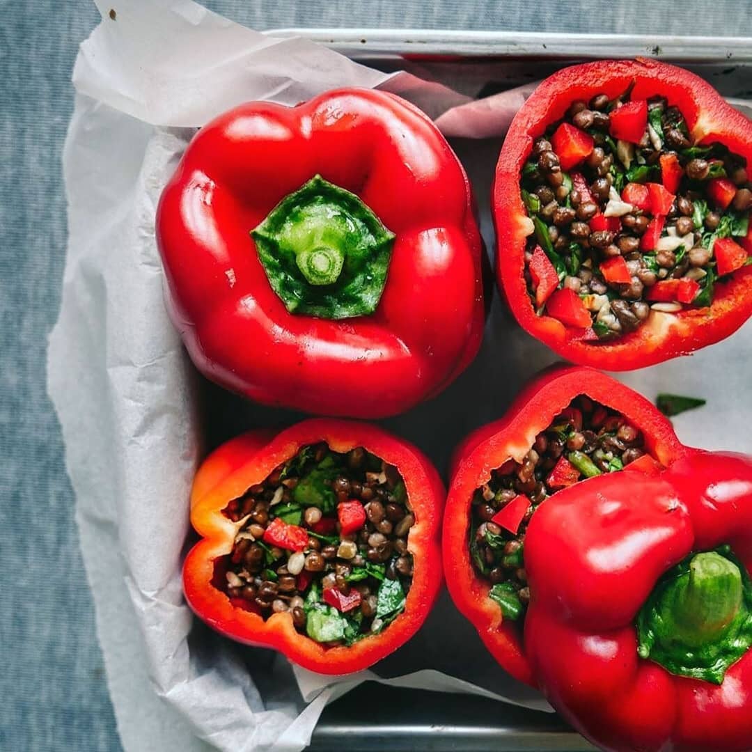 Stuffed Peppers Recipe with Lentils and Paprika Ready for the Oven