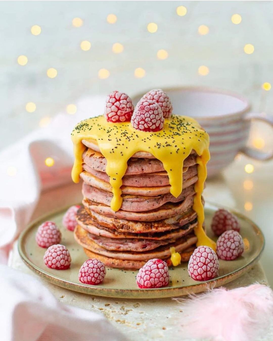 Pink Poppy Seed Pancakes