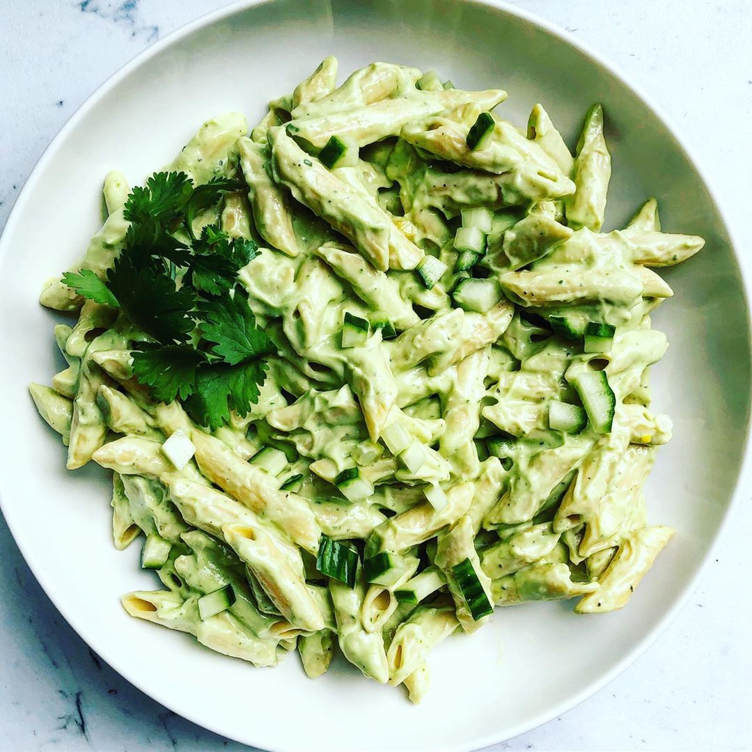 Avocado Crema Pasta with Fresh Garnishes
