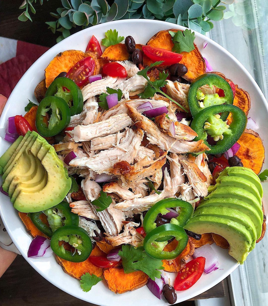 Sweet Potato Nachos with Leftover Chicken