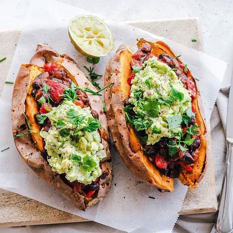 Stuffed Sweet Potatoes with Beans and Guacamole