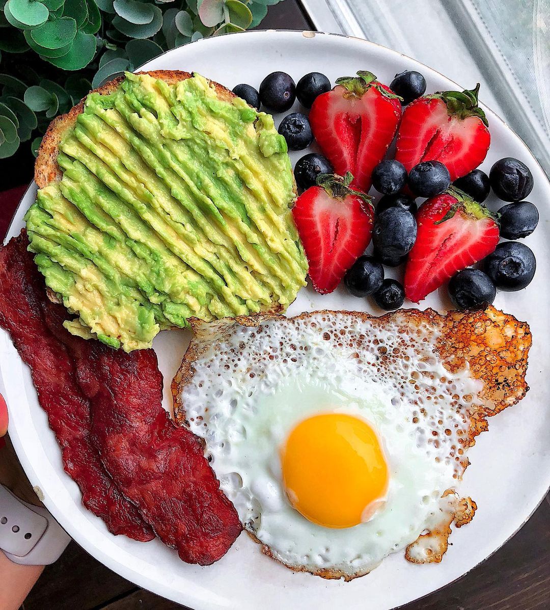 Avocado Toast with Fried Egg and Turkey Bacon