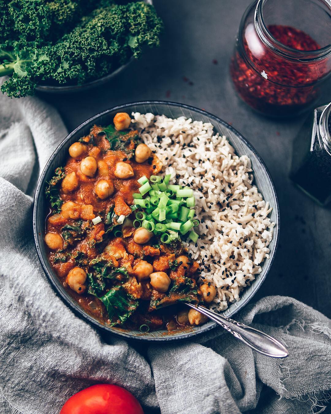 A Chickpea Kale Curry with Brown Basmati Rice