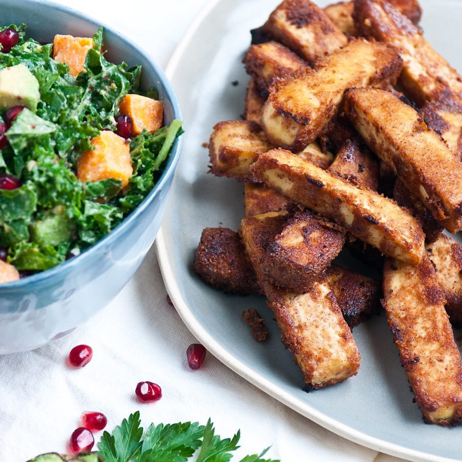 Baked Almond Butter Coated Tofu