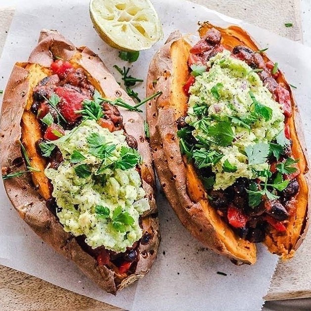 Stuffed Sweet Potatoes with Beans and Guacamole