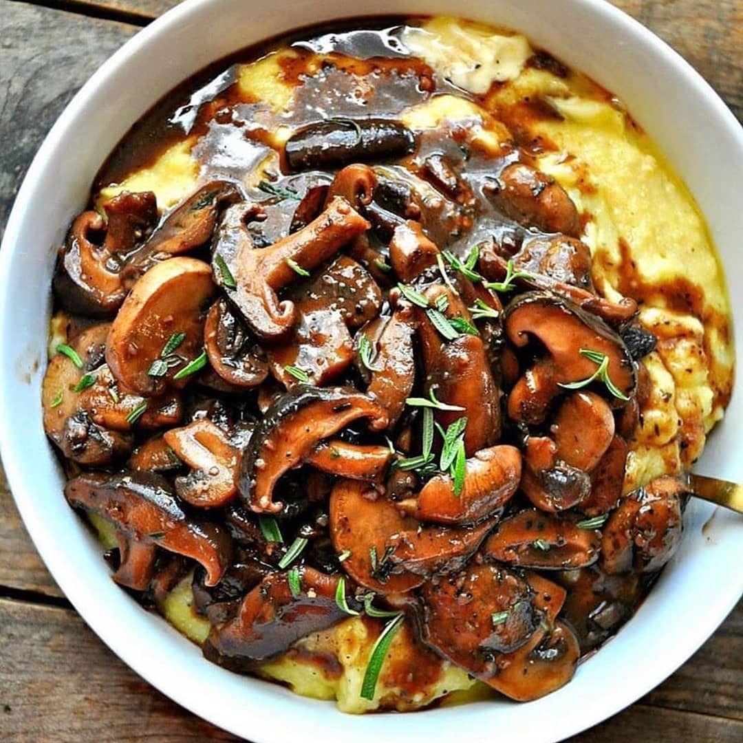 Creamy Polenta with Red Wine Mushrooms