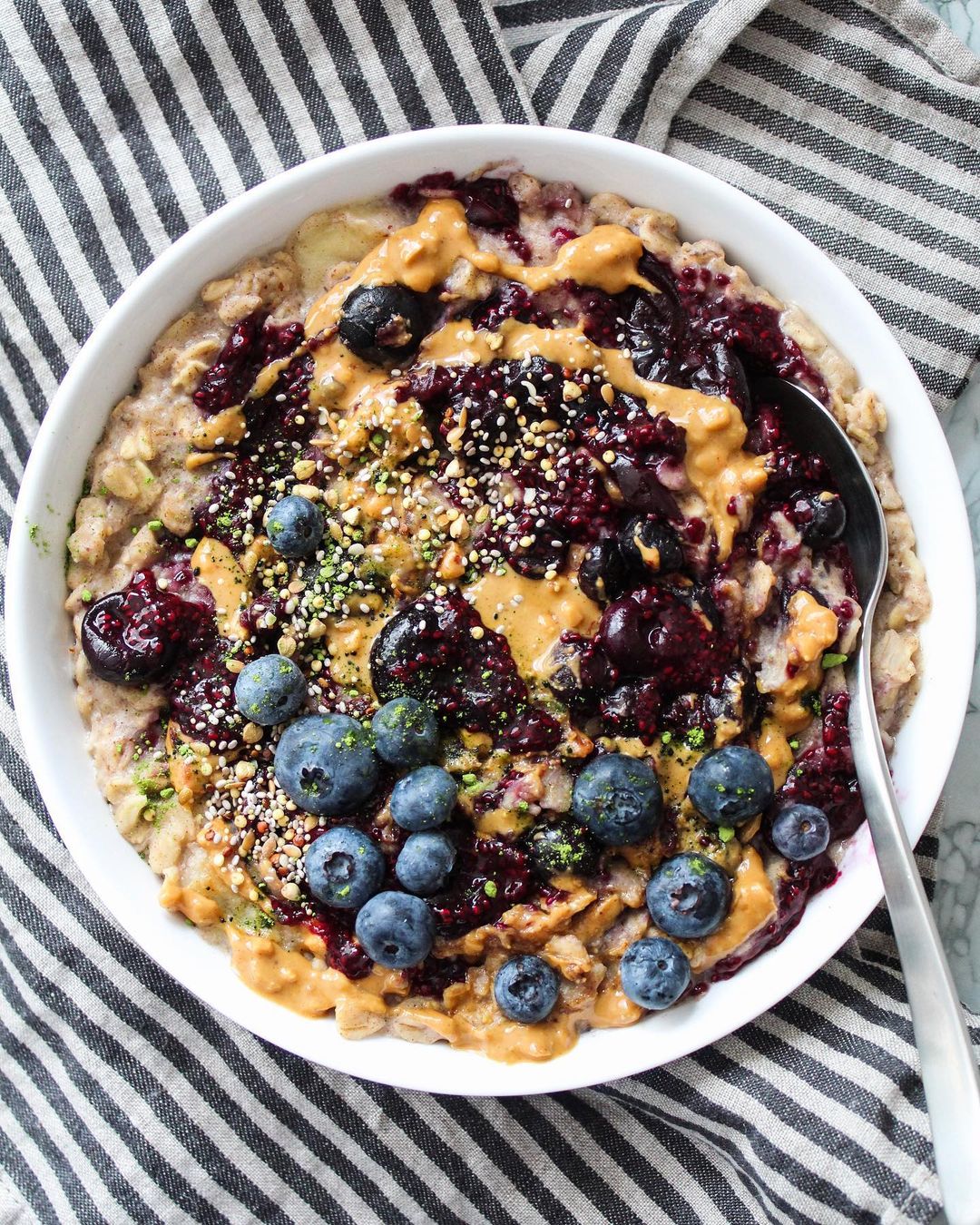 Oatmeal with Peanut Butter and Chia Jam Swirl