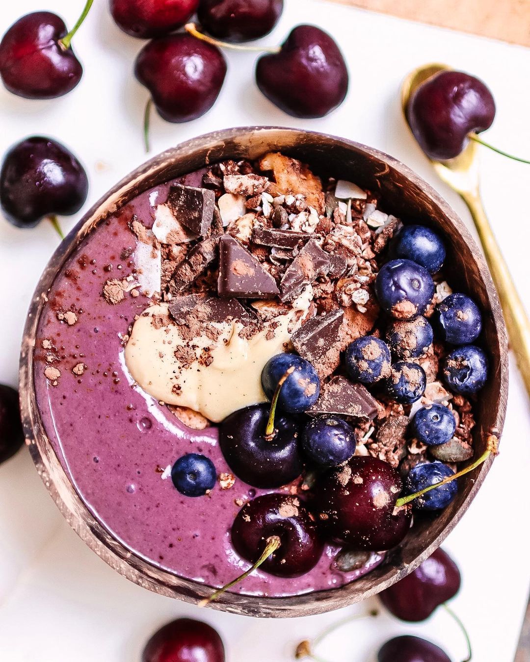 Cherry and Vanilla Smoothie Bowl with Nutty Cacao Granola
