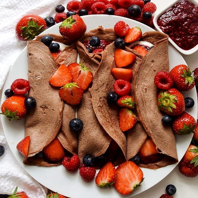 Chocolate Crepes with Berry Yogurt Filling