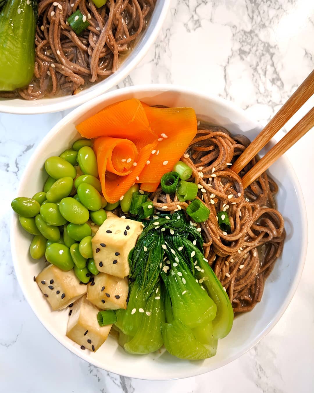 Soba Noodles with Miso Soup and Baked Tofu