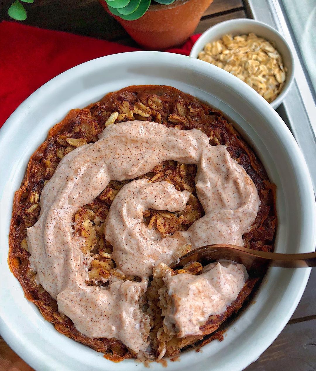 Cinnamon Single Serve Baked Oatmeal with Yogurt Topping