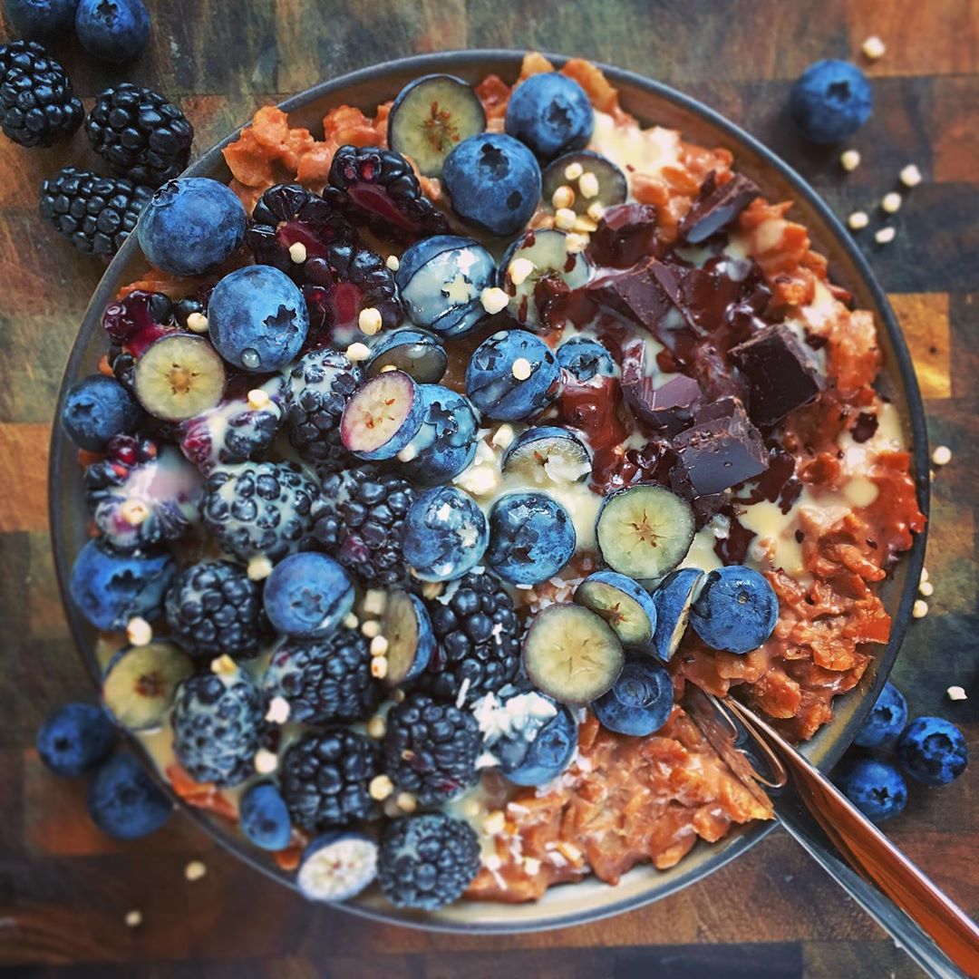 Blueberry Tahini and Chocolate Oatmeal