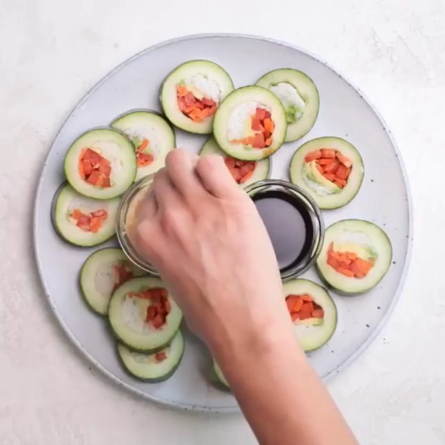 Homemade Cucumber Sushi with Vegetables and Spicy Mayo