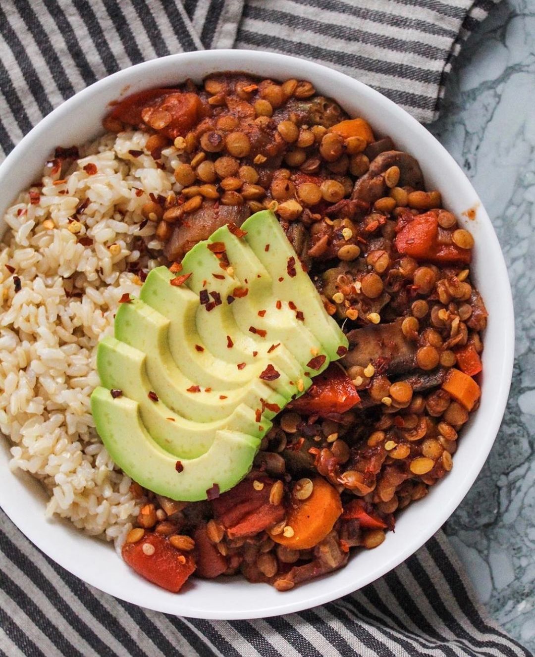 Coconut Lentil Red Curry with Brown Rice and Avocado