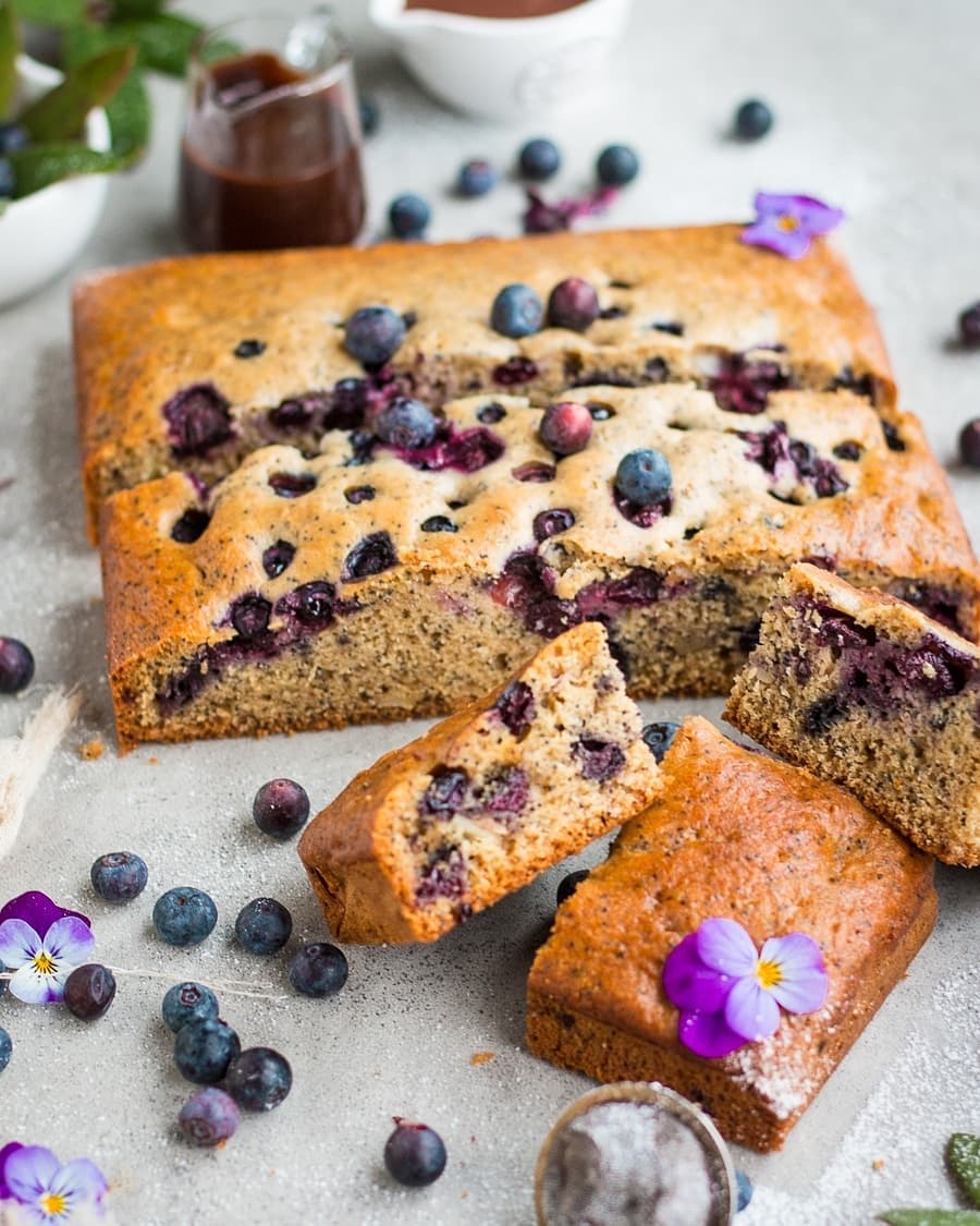 Almond Blueberry Cake with Ice Cream Topping