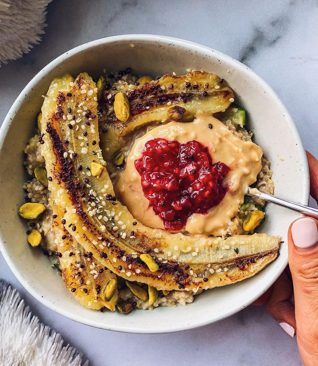 Double PB&J Overnight Oats with Caramelized Banana