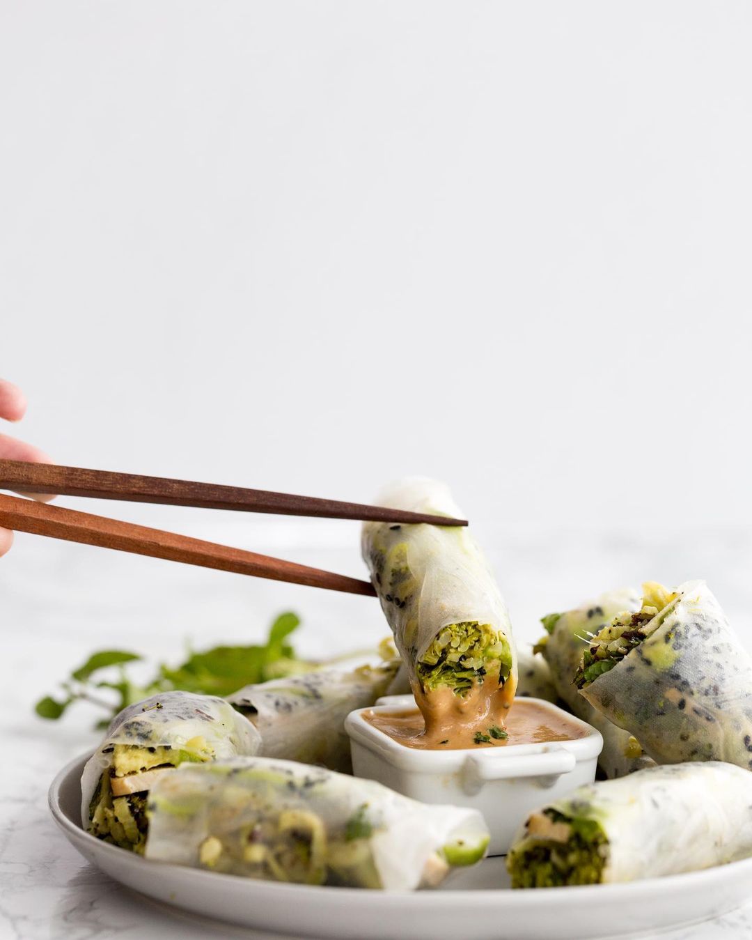 Ginger Charred Broccoli and Tofu Sesame Rolls