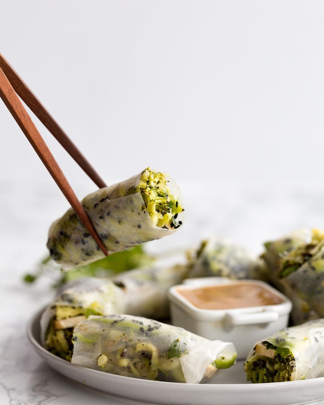 Ginger Charred Broccoli and Tofu Sesame Rolls