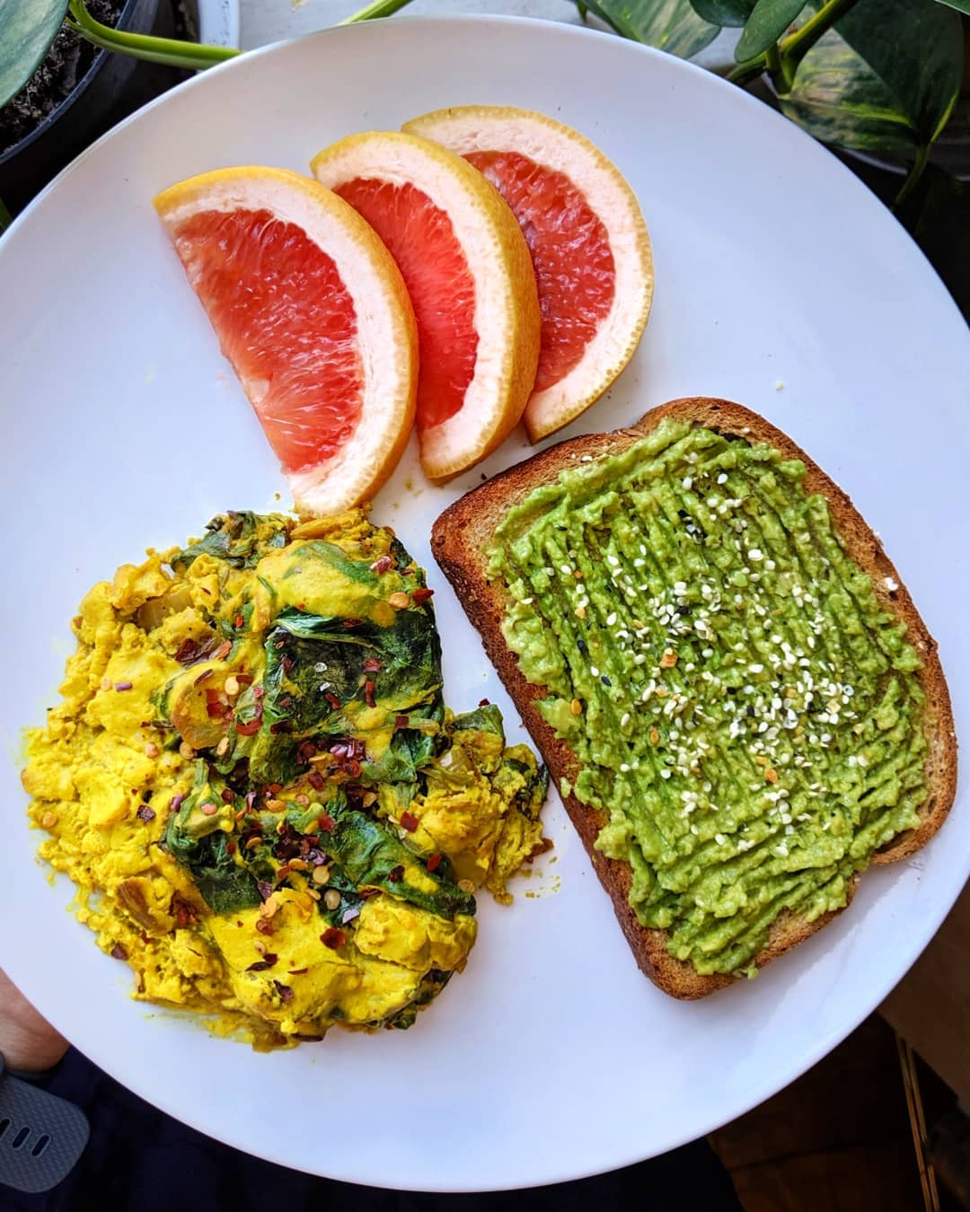 Tofu Scramble with Spinach and Avocado Toast