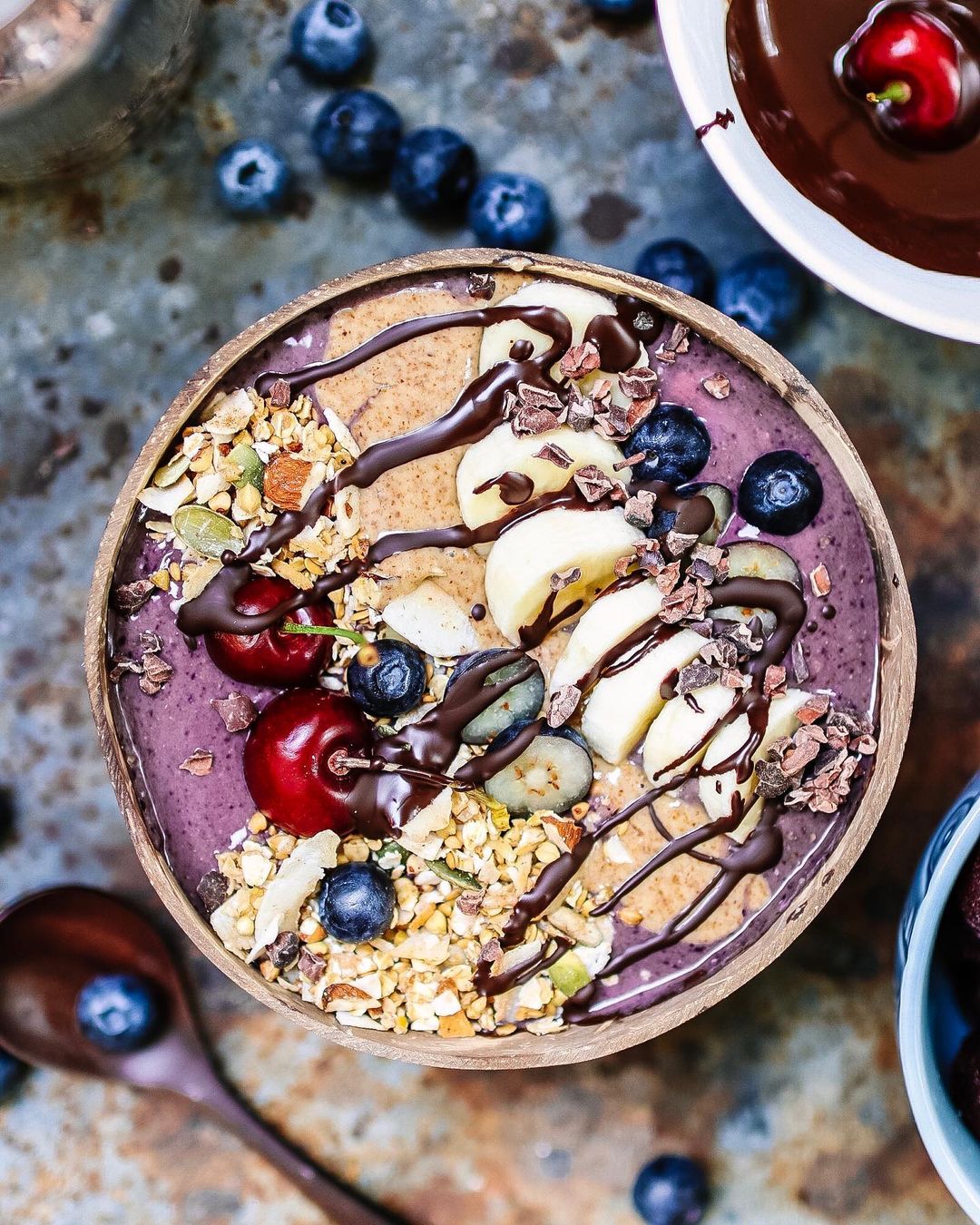 Cherry and Blueberry Smoothie Bowl with Toppings