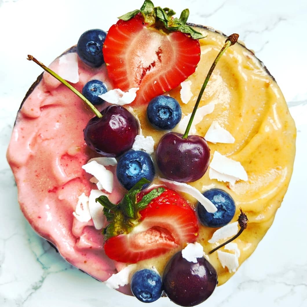 Duo Strawberry Banana and Mango Peach Smoothie Bowl