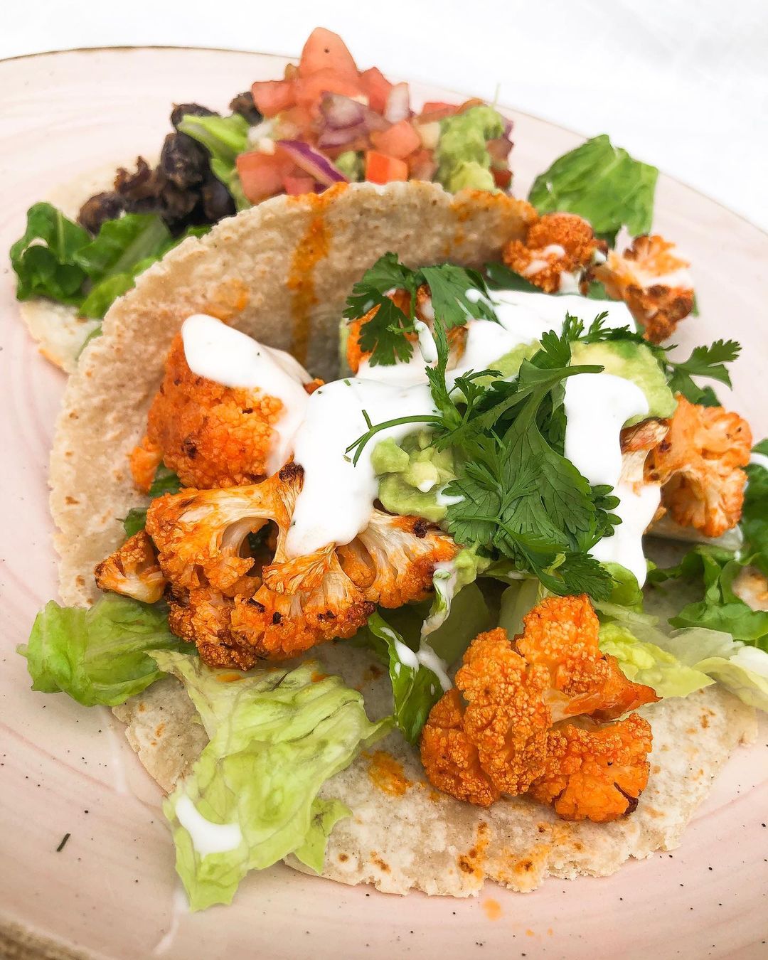 Buffalo Cauliflower and Black Bean Tacos