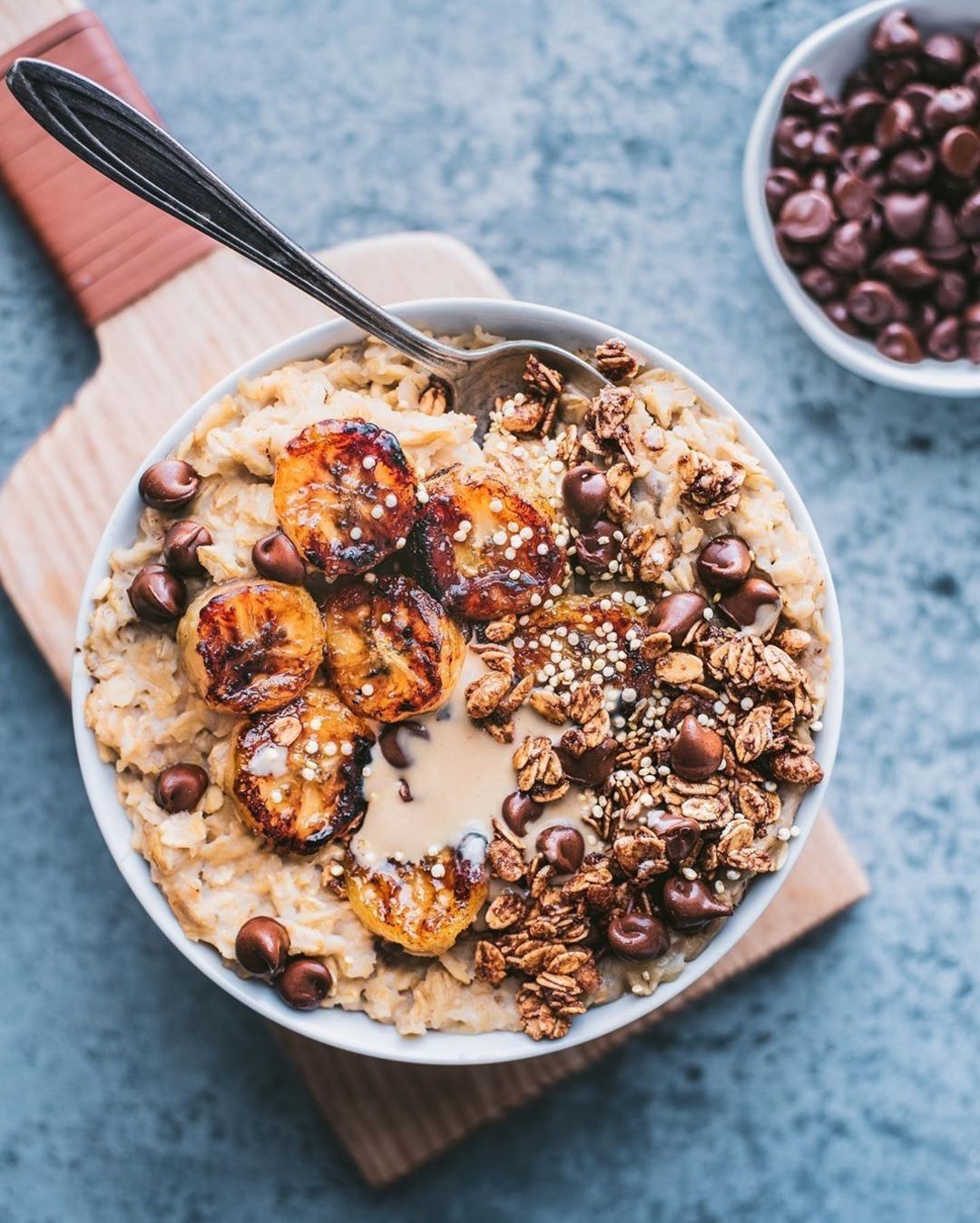 Tahini Salted Caramel Oatmeal with Caramelized Bananas