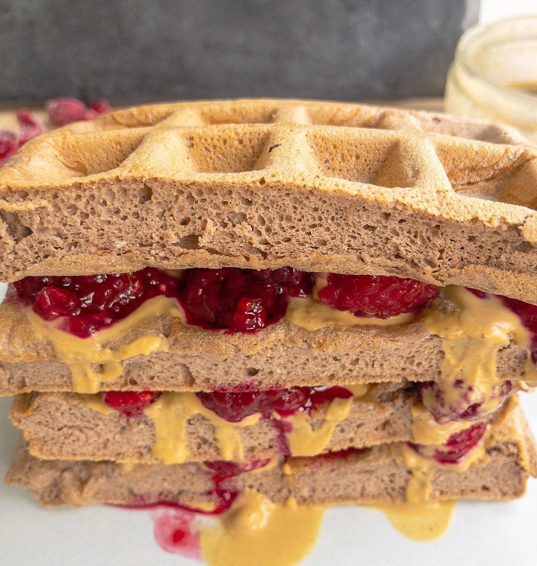Gluten-Free High-Protein Waffles with Chia Jam
